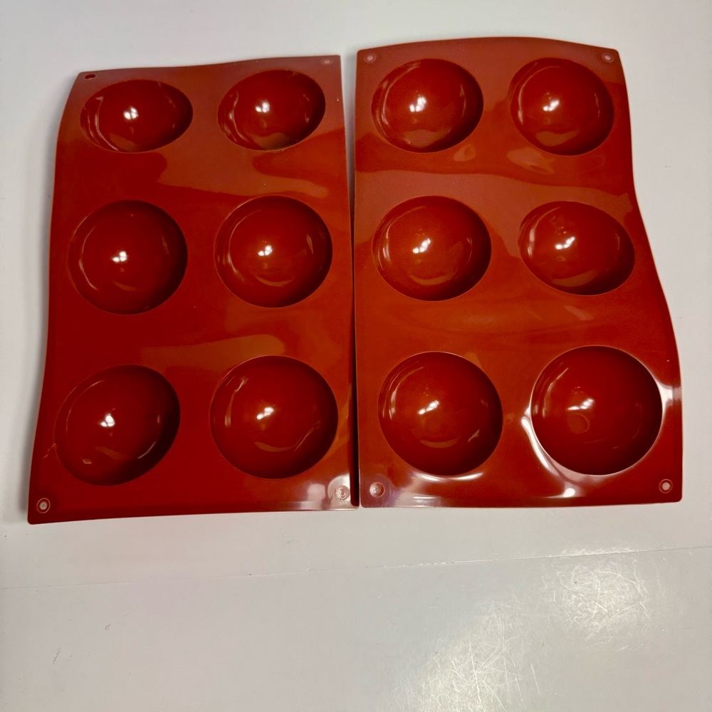 Lot of 2 red round silicone molds Chocolate Bombs/Baking Candy Molds.